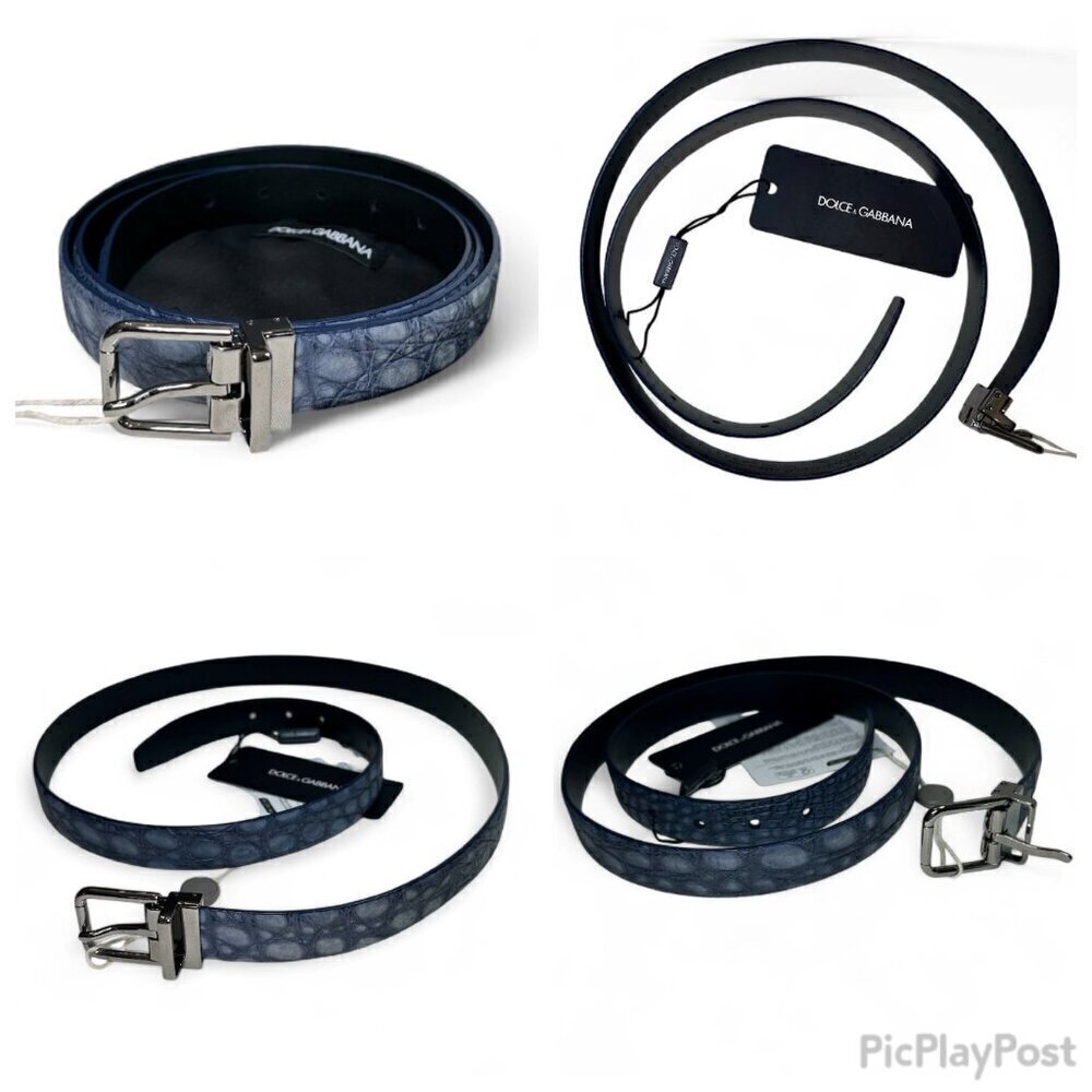 DOLCE & GABBANA Men's Genuine Crocodile Belt Size 110 cm/44 in Blue NWT - Picture 10 of 15